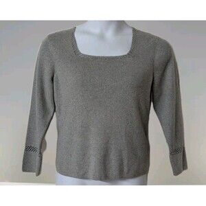 Womens Mercer Street Studio Sweater Size Large Gray 3/4 Sleeves Cutout Design